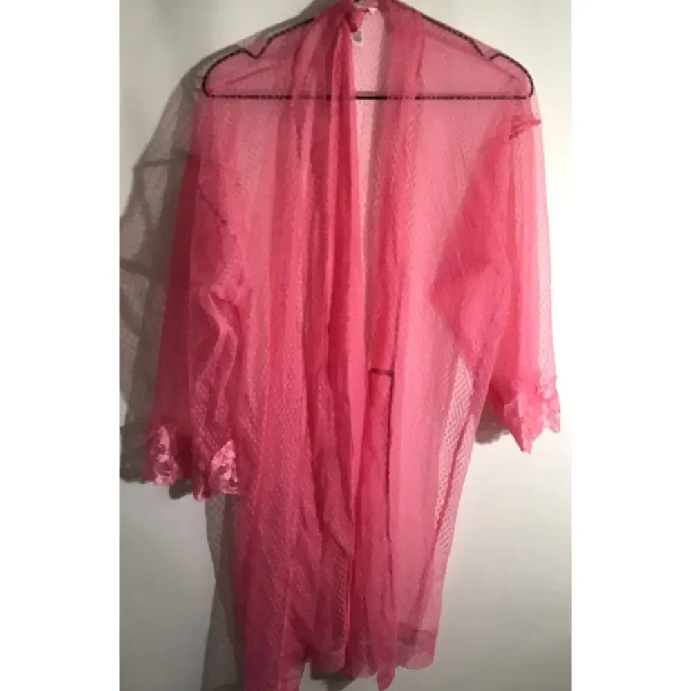 Victoria's Secret Sheer Boho Floral Embroidery Short Robe Pink Women's Size XS